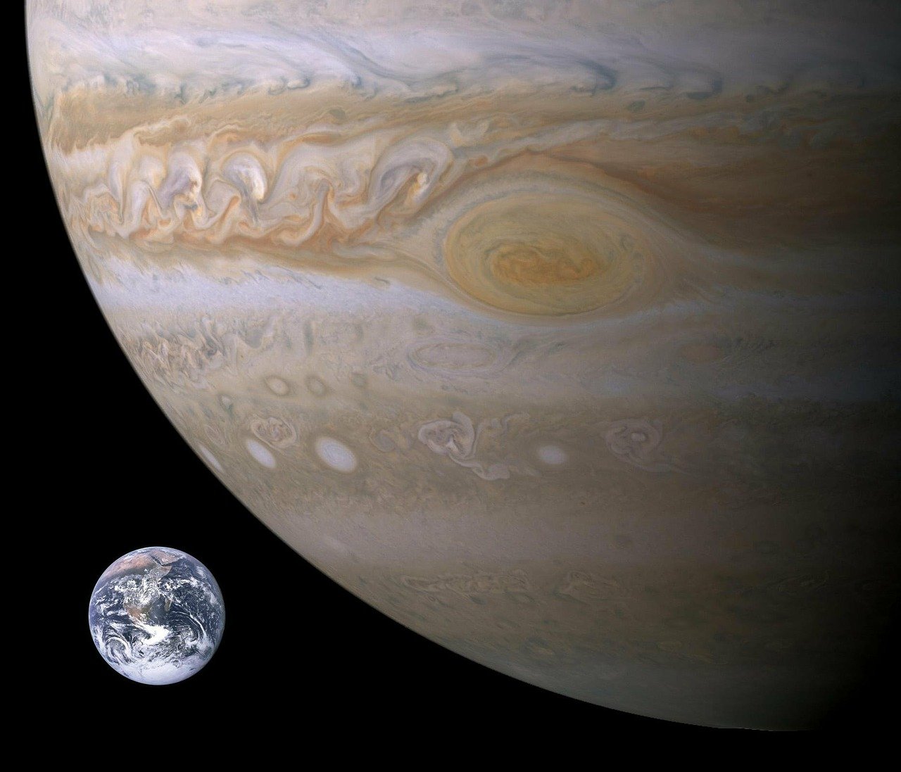 La Tierra comparada con Júpiter. 