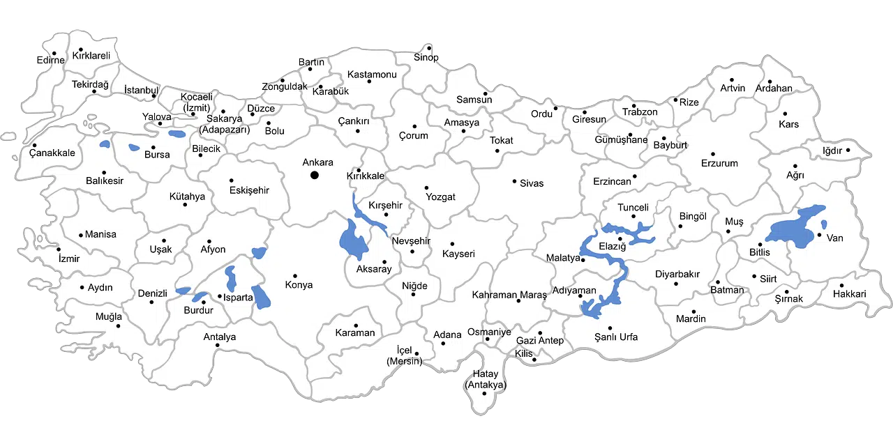 Mapa de Turquía. 