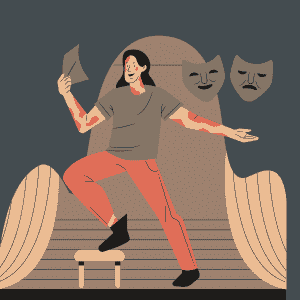 Ironía teatro hombre máscaras