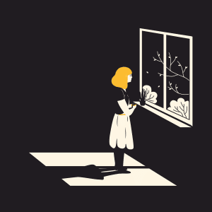 Mujer, niña, ventana