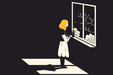 Mujer, niña, ventana