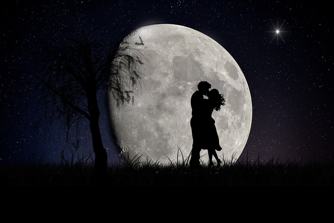 Amor, pasión, pareja, luz de luna.